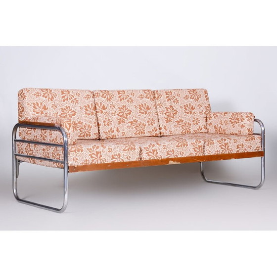 Image 1 of Vintage Vichr a Spol beech and chrome sofa, Czechoslovakia 1930s
