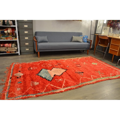 Alfombra naranja-roja vintage de Beni Ouarain, 1980