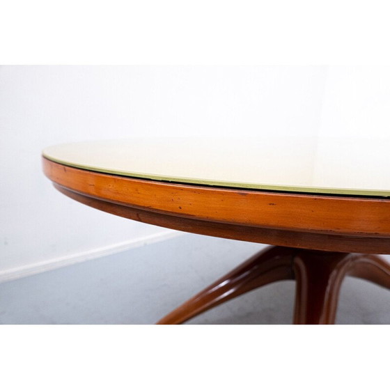 Image 1 of Vintage table in brown cherry wood and glass by Guglielmo Ulrich, Italy 1950