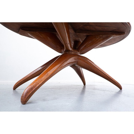 Image 1 of Vintage table in brown cherry wood and glass by Guglielmo Ulrich, Italy 1950