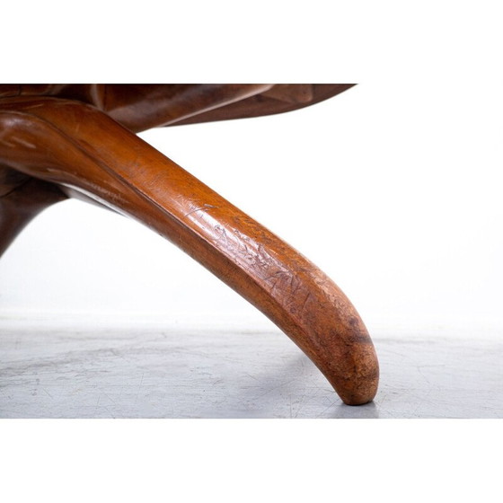 Image 1 of Vintage table in brown cherry wood and glass by Guglielmo Ulrich, Italy 1950