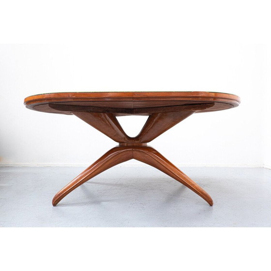 Image 1 of Vintage table in brown cherry wood and glass by Guglielmo Ulrich, Italy 1950
