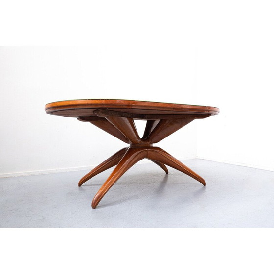 Image 1 of Vintage table in brown cherry wood and glass by Guglielmo Ulrich, Italy 1950