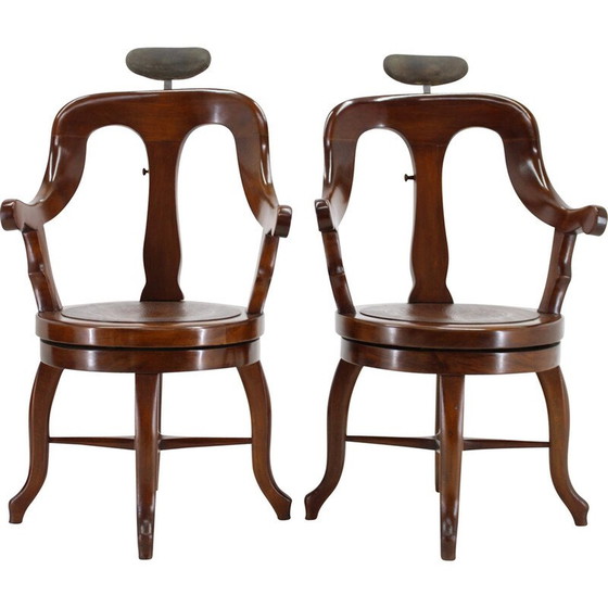 Image 1 of Pair of vintage swivel barber beech armchairs, Czechoslovakia 1920s