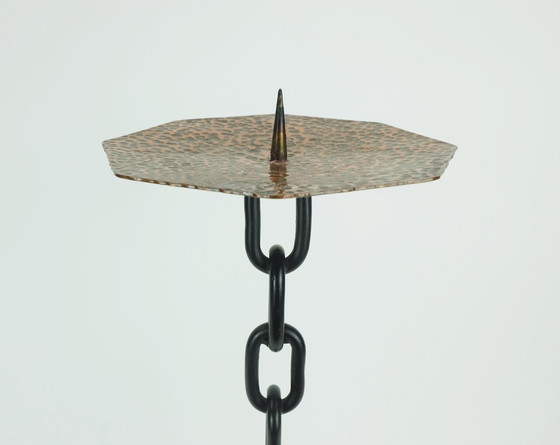 Image 1 of Large 21" Candleholder Brutalist Design Iron Copper True Vintage 1960S Xxl Candlestick