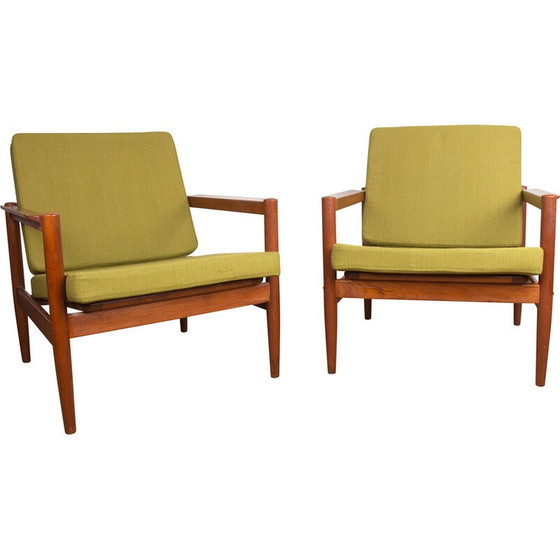 Image 1 of Pair of vintage teak and fabric armchairs by Børge Jensen and Sønner for Bernstorffsminde Møbelfabrik A/S, Denmark 1960