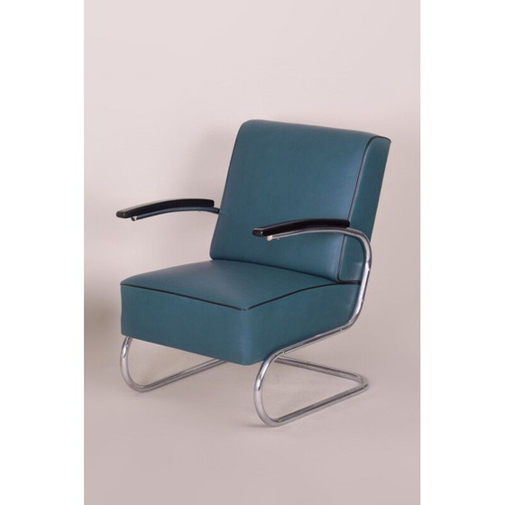 Image 1 of Vintage blue armchair by Mucke Melder, Czechia 1930s