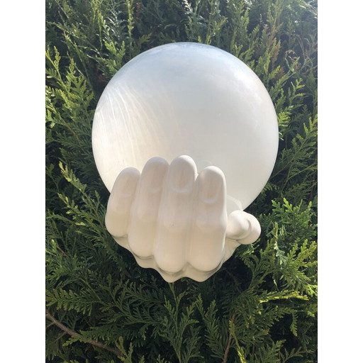 Set of 3 vintage white ceramic and glass wall lamps, 1970