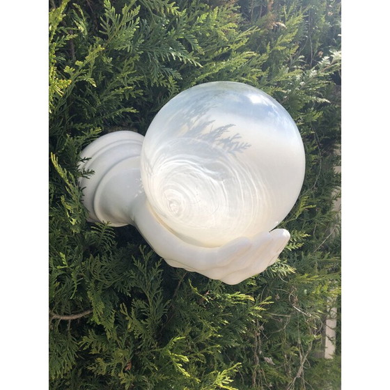 Image 1 of Set di 3 lampade da parete vintage in ceramica bianca e vetro, anni '70