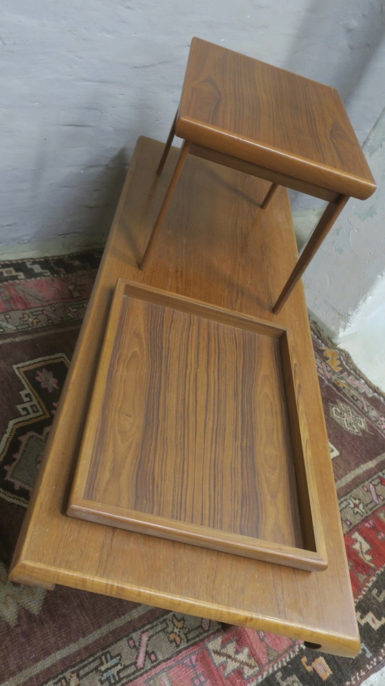 Image 1 of Set Of Teak Coffee Tables And Tray, Johannes Andersen For Trioh, Denmark 1960S