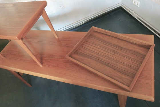 Image 1 of Set Of Teak Coffee Tables And Tray, Johannes Andersen For Trioh, Denmark 1960S