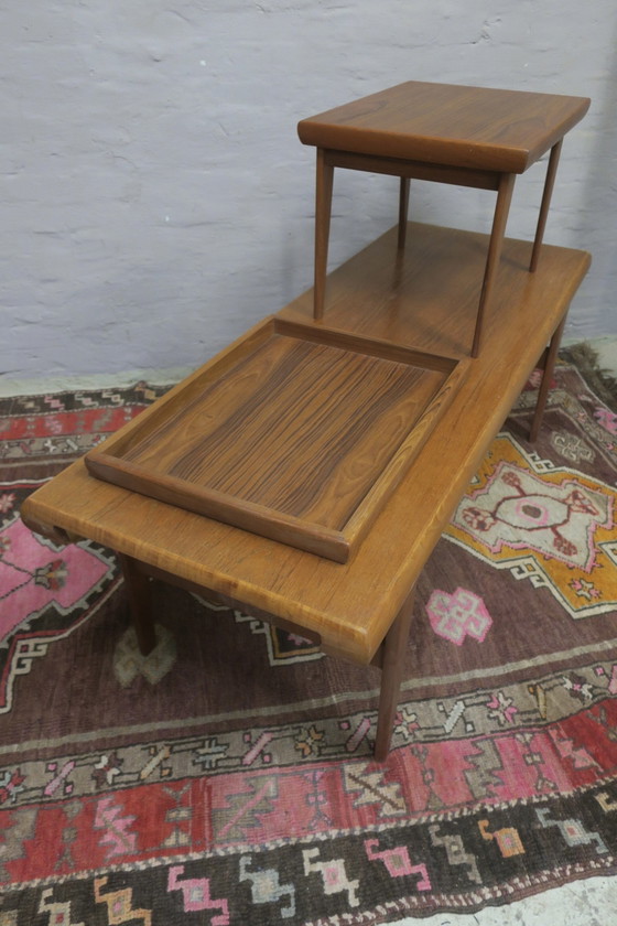 Image 1 of Set Of Teak Coffee Tables And Tray, Johannes Andersen For Trioh, Denmark 1960S