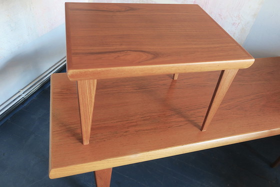 Image 1 of Set Of Teak Coffee Tables And Tray, Johannes Andersen For Trioh, Denmark 1960S