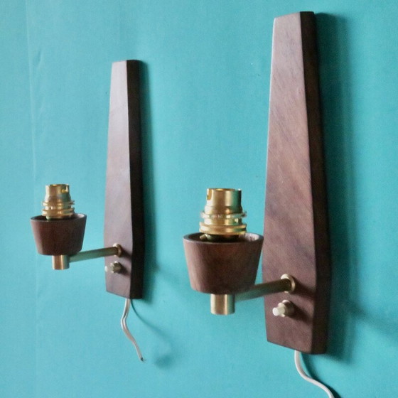 Image 1 of Pair of vintage "Vitrika" rosewood wall lights, Denmark 1960