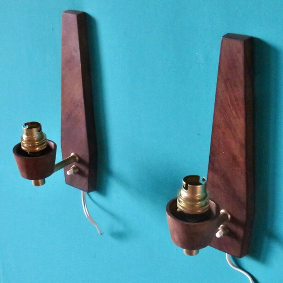 Image 1 of Pair of vintage "Vitrika" rosewood wall lights, Denmark 1960