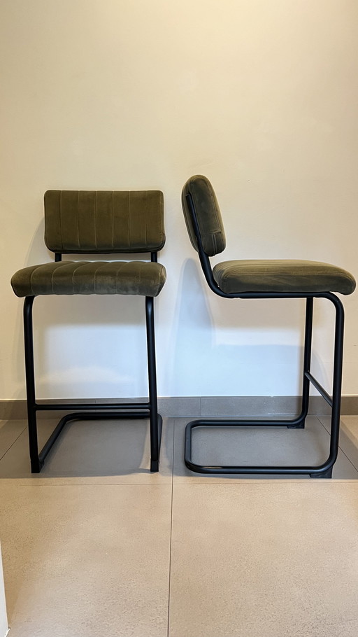 2x Piet Klerkx Bar Stools Olive Green