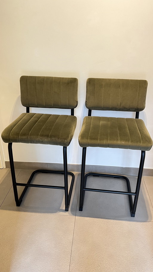 2x Piet Klerkx Bar Stools Olive Green