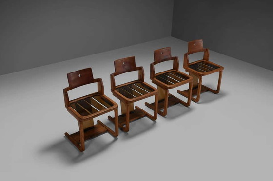 Image 1 of 4x Teak Wood and Lucite Chairs