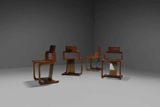 Image 1 of 4x Teak Wood and Lucite Chairs