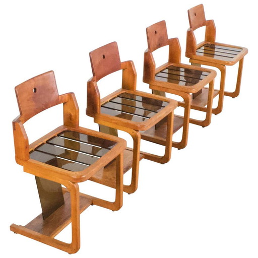 4x Teak Wood and Lucite Chairs