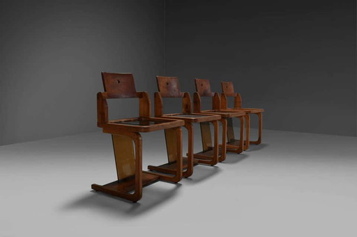 4x Teak Wood and Lucite Chairs