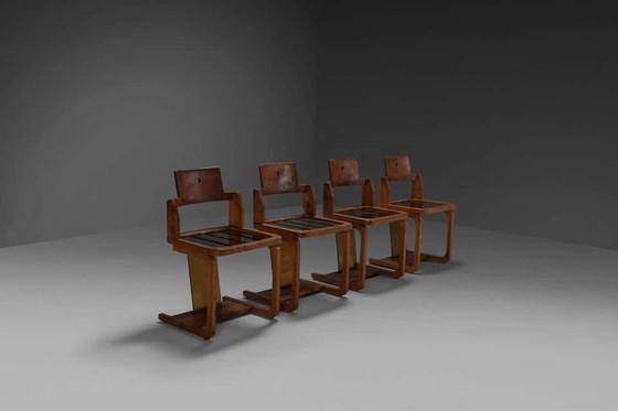 Image 1 of 4x Teak Wood and Lucite Chairs