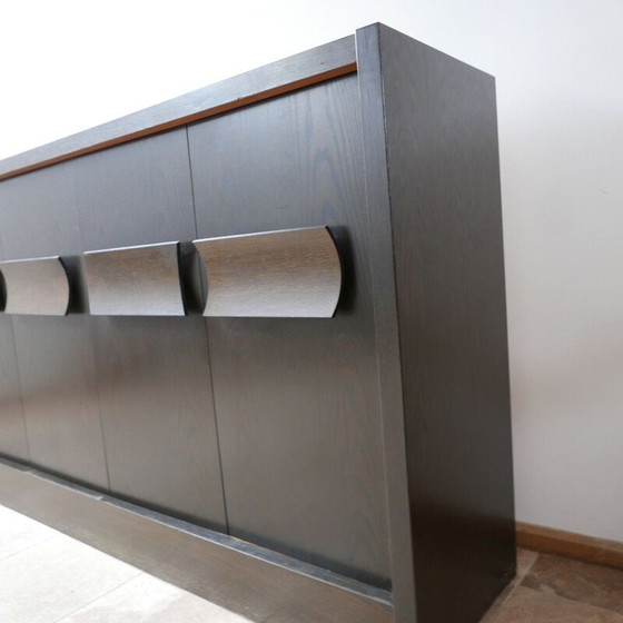 Image 1 of Vintage brutalist credenza in veneered and stained wood, Belgium 1970