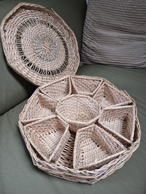 Vintage Rattan Organizer / Aperitif Tray
