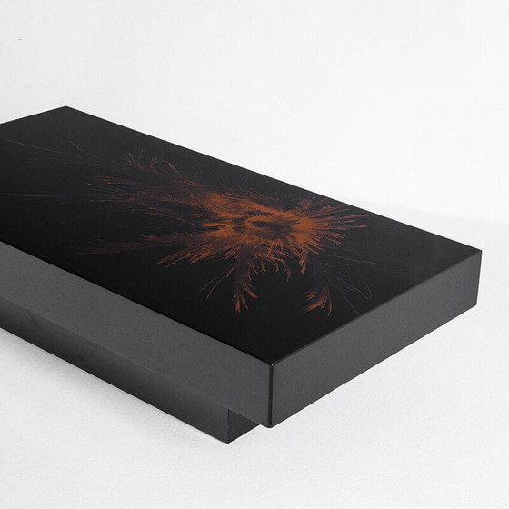 Image 1 of Vintage coffee table. Black lacquered wood with design signed H D. France, 1980s