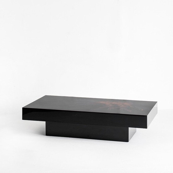 Image 1 of Vintage coffee table. Black lacquered wood with design signed H D. France, 1980s