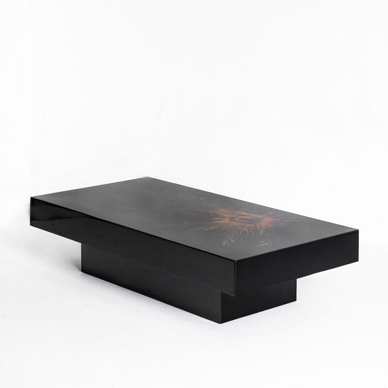 Image 1 of Vintage coffee table. Black lacquered wood with design signed H D. France, 1980s