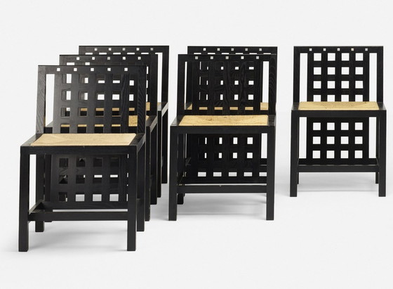 Image 1 of Ds1 Oval Folding Table - 6 Ds3 Black Chairs - Charles Rennie Mackintosh - Cassina - 1980