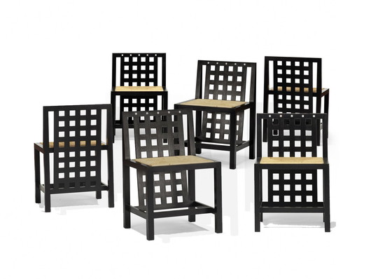 Image 1 of Ds1 Oval Folding Table - 6 Ds3 Black Chairs - Charles Rennie Mackintosh - Cassina - 1980