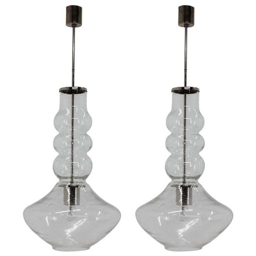 Pair of vintage handmade glass hangers, Czechoslovakia 1960
