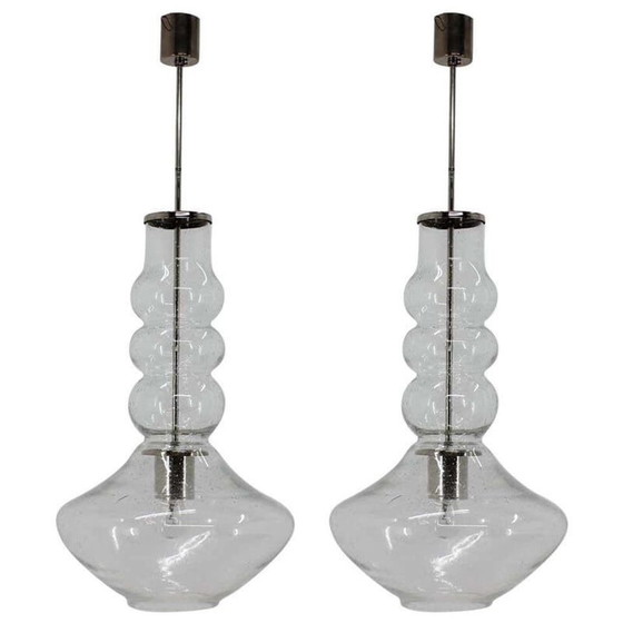Image 1 of Pair of vintage handmade glass hangers, Czechoslovakia 1960