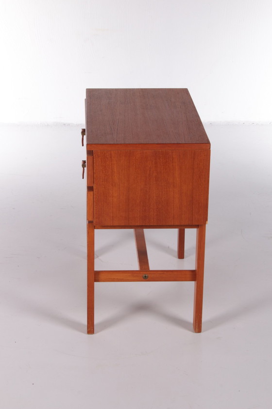 Image 1 of Small teak chest of drawers with leather handles from Fröseke Nybrofabrik from the 1960s