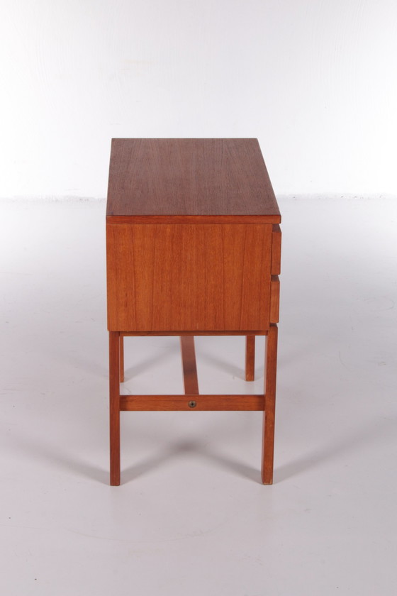 Image 1 of Small teak chest of drawers with leather handles from Fröseke Nybrofabrik from the 1960s