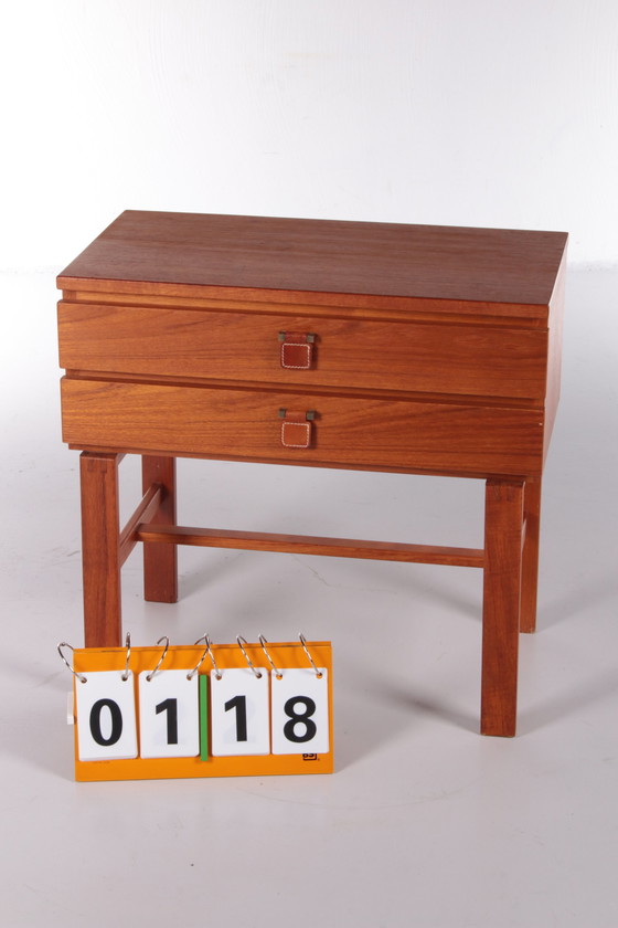 Image 1 of Small teak chest of drawers with leather handles from Fröseke Nybrofabrik from the 1960s