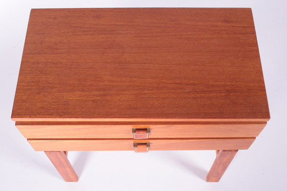 Image 1 of Small teak chest of drawers with leather handles from Fröseke Nybrofabrik from the 1960s