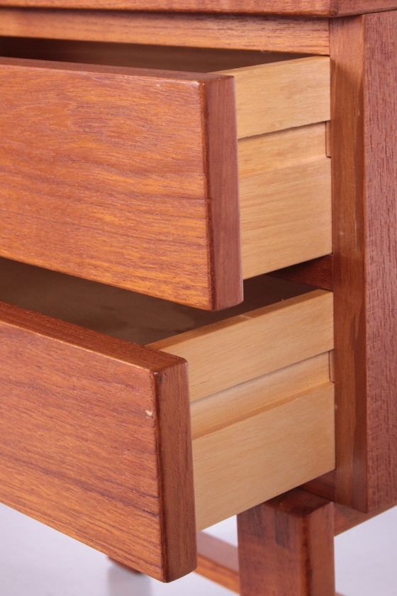 Image 1 of Small teak chest of drawers with leather handles from Fröseke Nybrofabrik from the 1960s