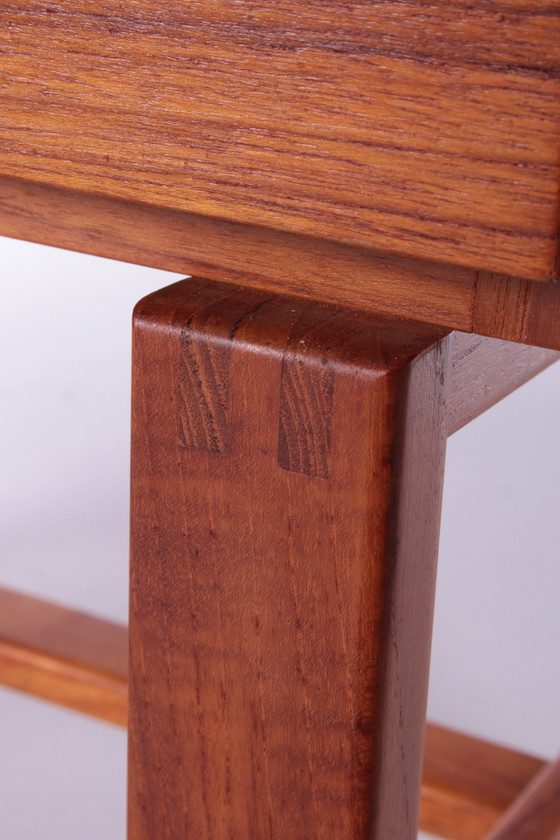 Image 1 of Small teak chest of drawers with leather handles from Fröseke Nybrofabrik from the 1960s