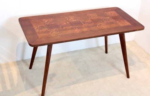 Table basse en bois de chêne avec incrustation de placage, années 1960