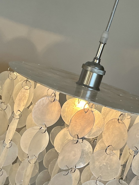 Image 1 of Set Of 2 Capiz Shell Pendant Lamps Pearl Shell Chrome Details ! Luxury Execution