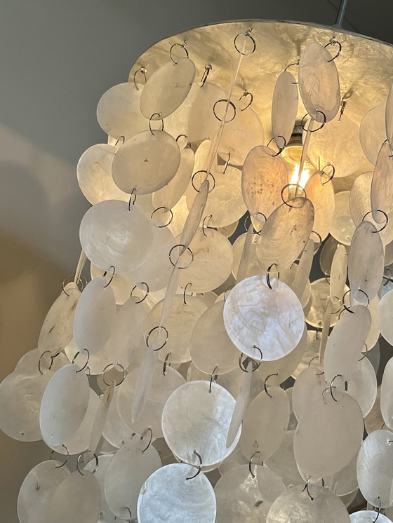 Image 1 of Set Of 2 Capiz Shell Pendant Lamps Pearl Shell Chrome Details ! Luxury Execution