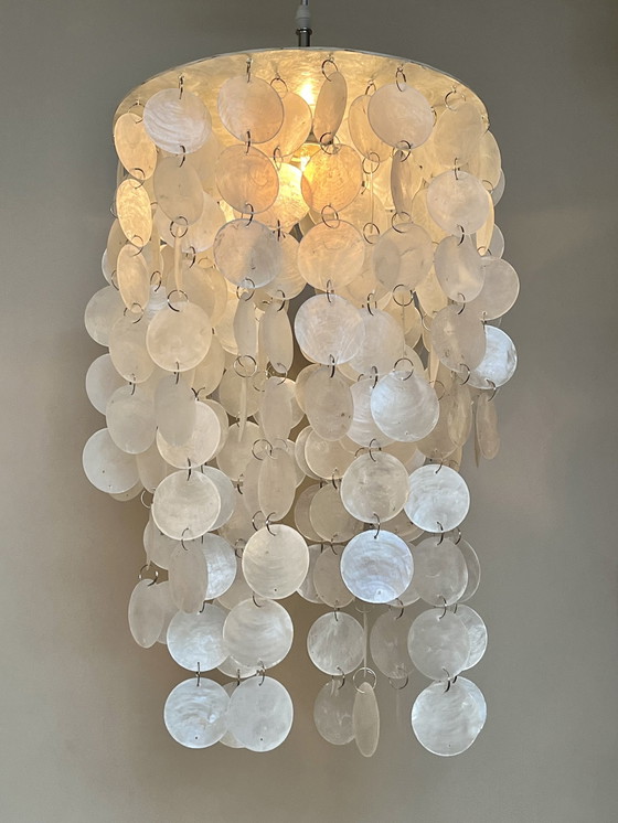 Image 1 of Set Of 2 Capiz Shell Pendant Lamps Pearl Shell Chrome Details ! Luxury Execution