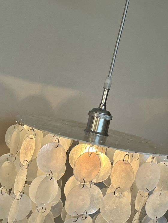 Image 1 of Set Of 2 Capiz Shell Pendant Lamps Pearl Shell Chrome Details ! Luxury Execution