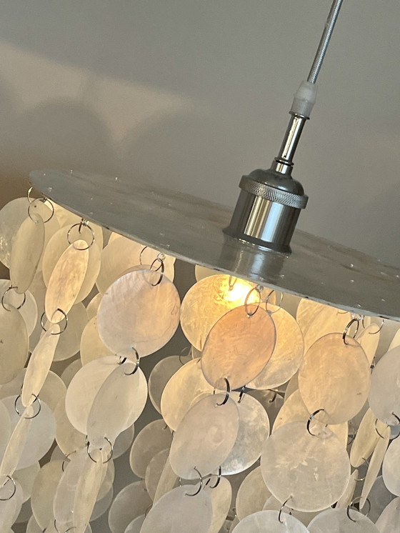 Image 1 of Set Of 2 Capiz Shell Pendant Lamps Pearl Shell Chrome Details ! Luxury Execution