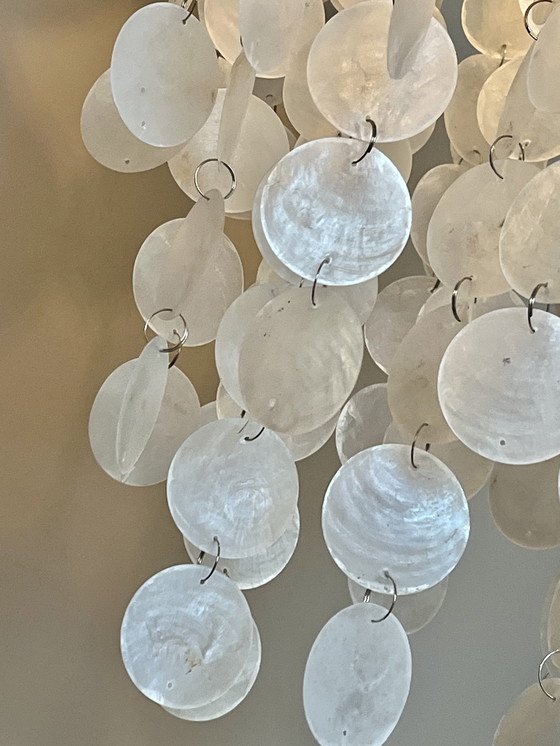 Image 1 of Set Of 2 Capiz Shell Pendant Lamps Pearl Shell Chrome Details ! Luxury Execution