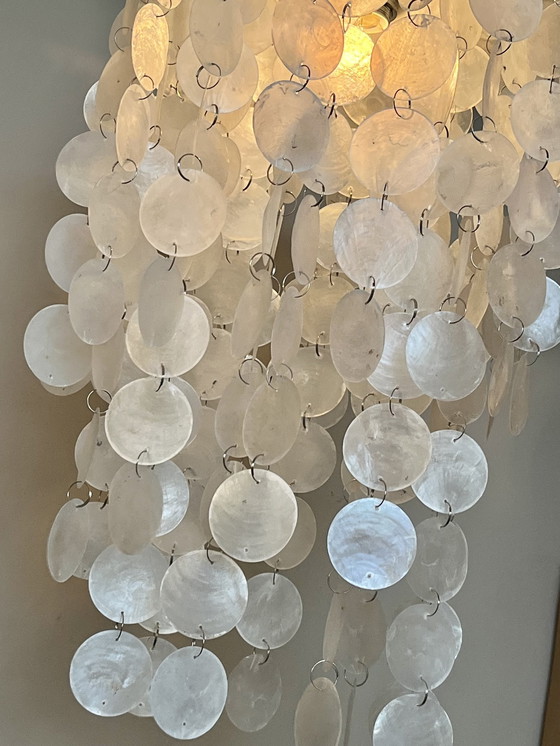 Image 1 of Set Of 2 Capiz Shell Pendant Lamps Pearl Shell Chrome Details ! Luxury Execution