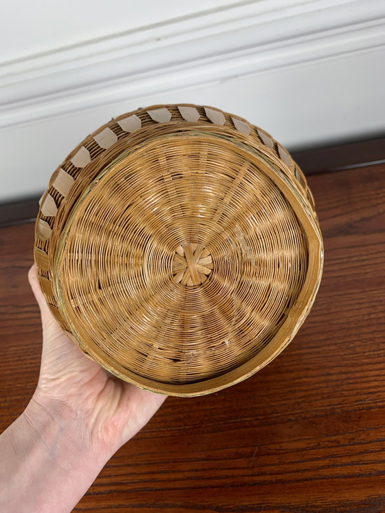 Image 1 of Old Asian Ginger Jar In Ceramic And Hand-Woven Wicker